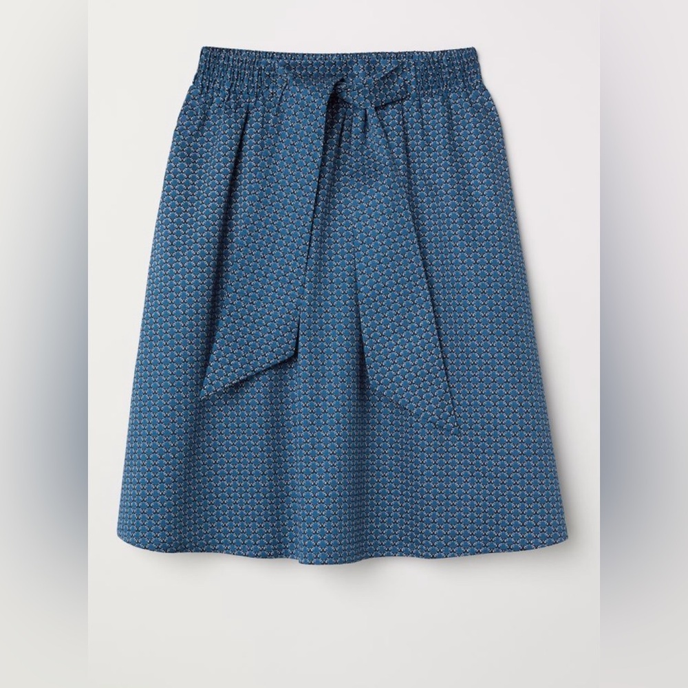 H&M Dark Turquoise patterned A-Line Knee-Length Skirt Tie Front Casual Small